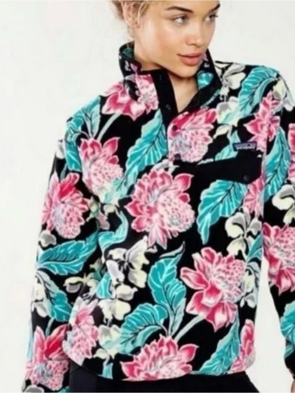 Patagonia Women's Multi Manoa Floral Synchilla Snap-T Fleece Pullover Sweater L